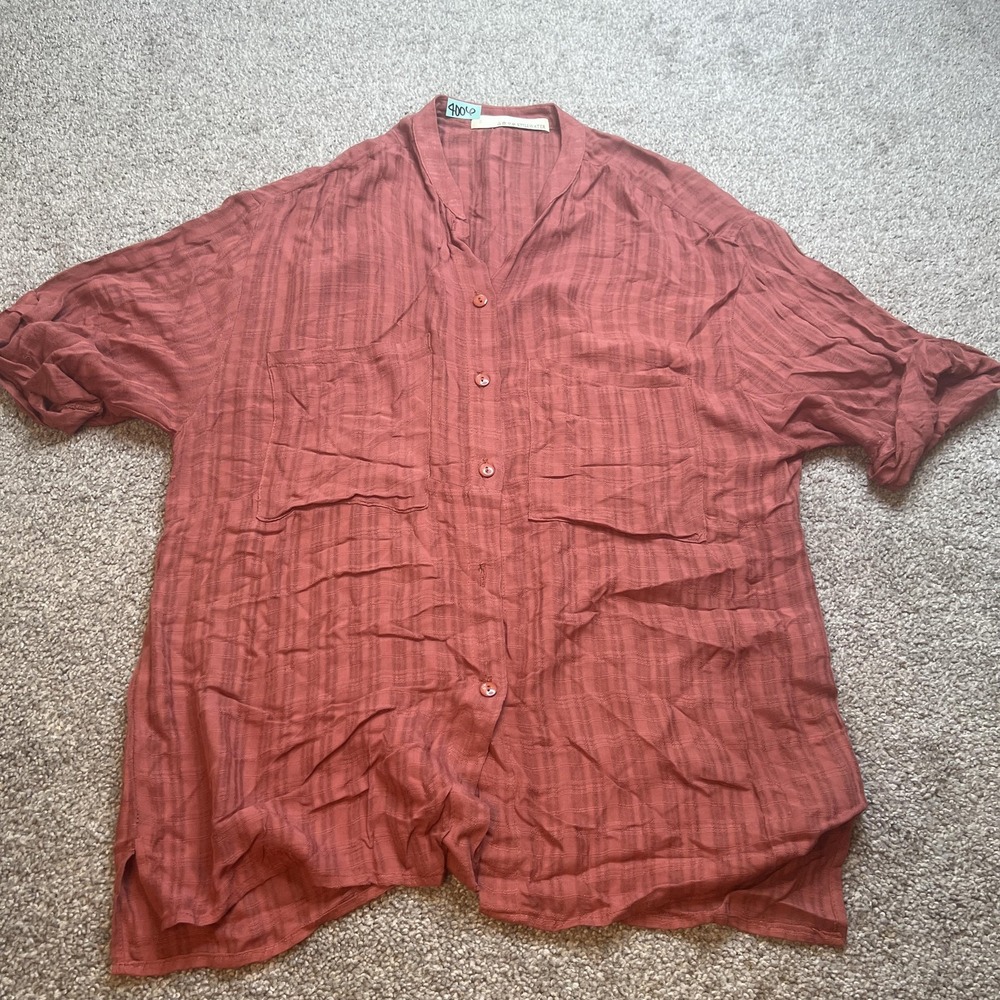 Stillwater Shirt womens Small mauve Button Up Short Sleeve Textured Pocket flowy